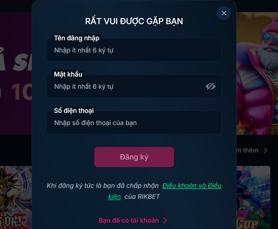 Điều kiện điều khoản đăng ký Rikbet mới nhất