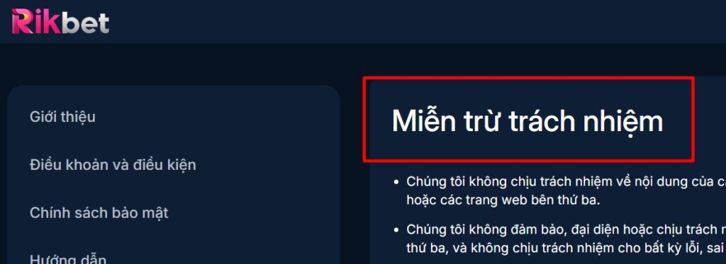 Miễn trừ trách nhiệm Rikbet